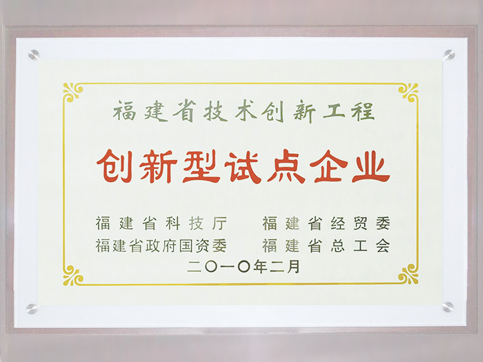 福建省手艺立异工程立异型试点企业证书